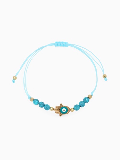 Браслет-оберег «Глазик» на нити, рука Хамса, голубой в золоте