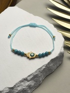 Браслет-оберег «Глазик» на нити, рука Хамса, голубой в золоте - Фото 2