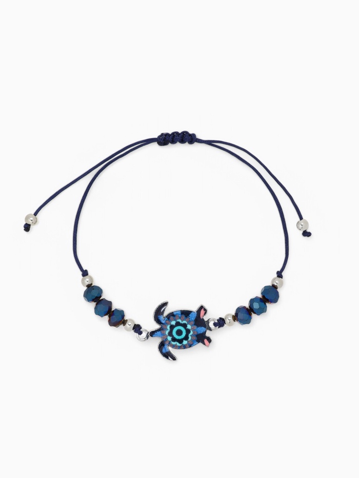 Браслет «Черепашка» на нити, бусина, тёмно-синий в серебре - Фото 1