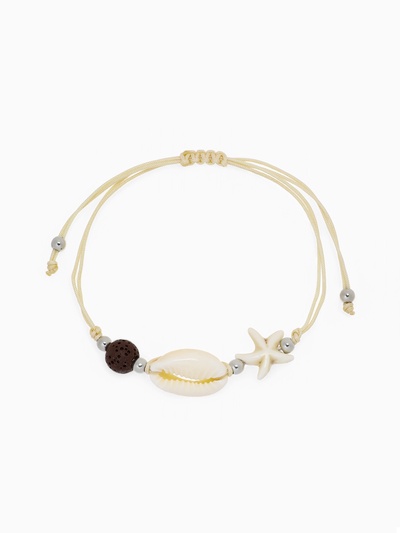 Браслет на нити «Ракушками лава со звездой», d=7 см, бежевый в серебре