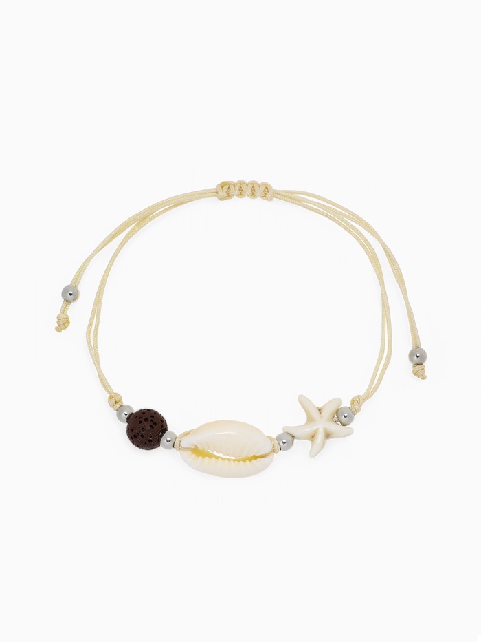 Браслет на нити «Ракушками лава со звездой», d=7 см, бежевый в серебре - Фото 1