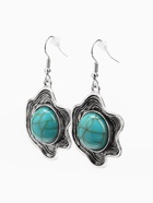 Серьги «Бирюзовый мир» круг в волне, голубые в чернённом серебре - Фото 1