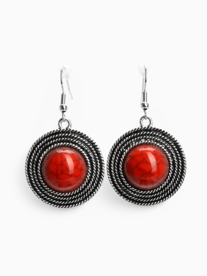 Серьги «Круг», винтаж, красные в чернённом серебре - Фото 1