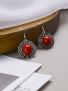Серьги «Круг», винтаж, красные в чернённом серебре - Фото 5