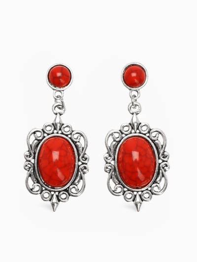 Серьги «Ажур» капля винтаж, красные в чернённом серебре