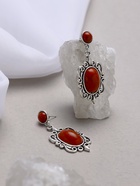 Серьги «Ажур» капля винтаж, красные в чернённом серебре 10826427 - фото 15747092