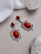 Серьги «Ажур» капля винтаж, красные в чернённом серебре - Фото 6