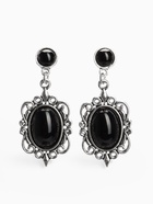 Серьги «Ажур» капля винтаж, чёрные в чернённом серебре - Фото 1