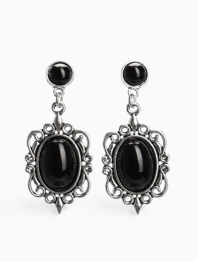 Серьги «Ажур» капля винтаж, чёрные в чернённом серебре