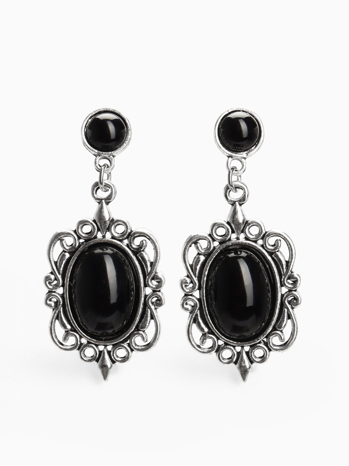 Серьги «Ажур» капля винтаж, чёрные в чернённом серебре - Фото 1