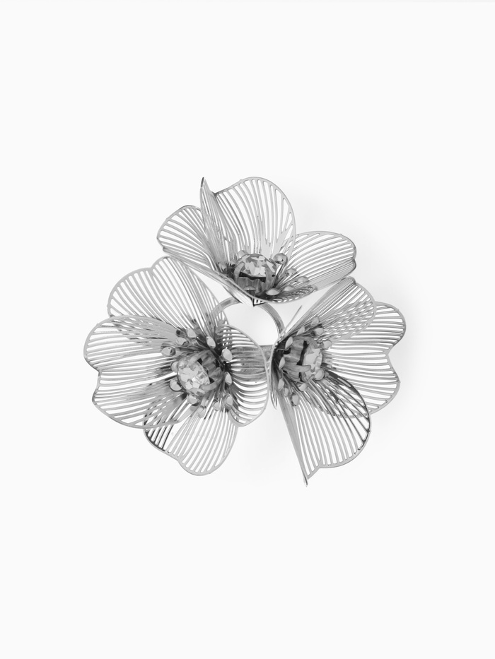 Брошь «Цветок Незабудки», белая в серебре - Фото 1