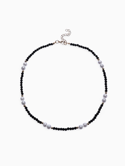 Бусы «Бисер», бусина №8, чёрно-белый в золоте, 40 см