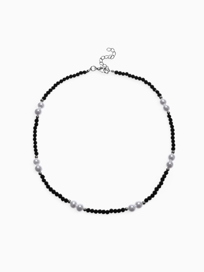 Бусы «Бисер», бусина №8, чёрно-белый в серебре, 40 см - Фото 1