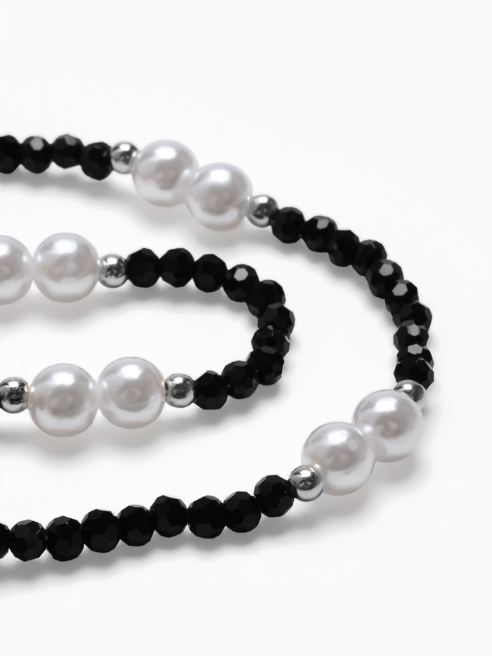 Бусы «Бисер», бусина №8, чёрно-белый в серебре, 40 см - Фото 1