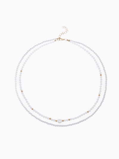 Бусы с жемчугом «Бусина», два ряда №4+6, белые в золоте, 50 см