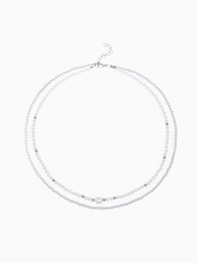 Бусы с жемчугом «Бусина», два ряда №4+6, белые в серебре, 50 см