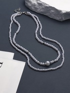 Бусы с жемчугом «Бусина», два ряда №4+6, белые в серебре, 50 см - Фото 3