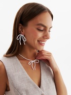 Набор 2 предмета: серьги, колье «Жемчуг» бантик, белый в серебре, 35 см - фото 58033132