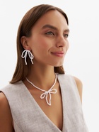 Набор 2 предмета: серьги, колье «Жемчуг» бантик, белый в серебре, 35 см - фото 58033130