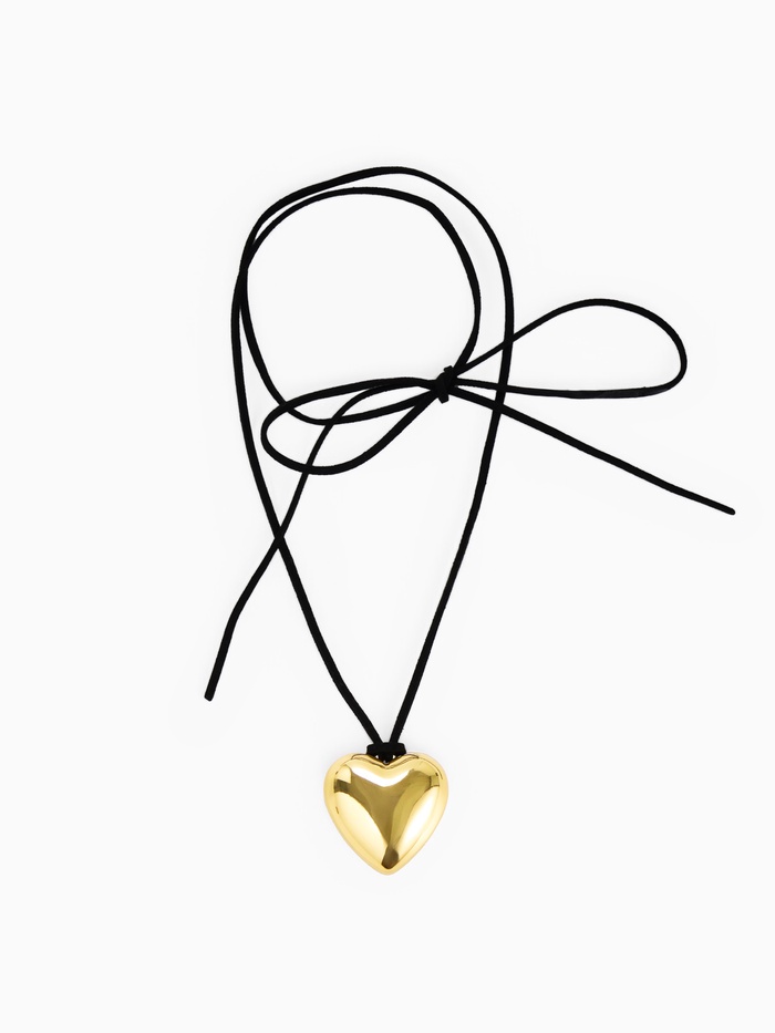 Чокер/кулон на шнурке «Сердце» крупное, металлик, цвет чёрный в золоте, 60 см - Фото 1