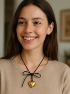 Чокер/кулон на шнурке «Сердце» крупное, металлик, цвет чёрный в золоте, 60 см - Фото 4