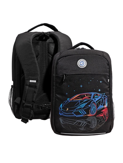 Рюкзак школьный, 39×26×19 см, Grizzly, эргономичная спинка, отделение для ноутбука, чёрный, RB-556-2_1