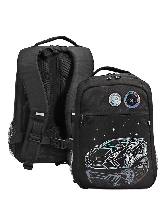 Рюкзак школьный, 39×26×19 см, Grizzly, эргономичная спинка, отделение для ноутбука, чёрный, RB-556-2_2 - Фото 1