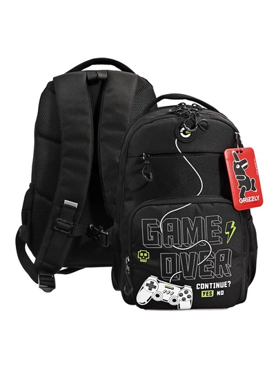 Рюкзак школьный, 40×27×16 см, Grizzly, эргономичная спинка, отделение для ноутбука, чёрный, RB-559-2_2