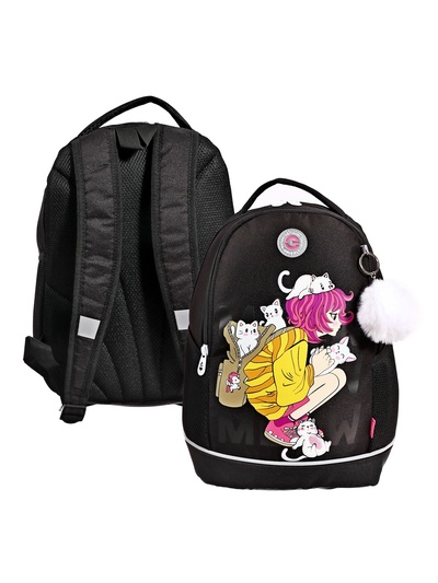 Рюкзак школьный, 38×28×18 см, Grizzly, эргономичная спинка, чёрный, RG-563-3_1