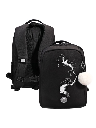 Рюкзак школьный, 39×26×17 см, Grizzly, эргономичная спинка, чёрный, RG-566-1_2