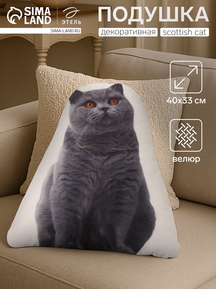 Подушка «Этель» Scottish cat, 40×33 см, 100% п/э, велюр - Фото 1
