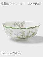Салатник WY Bloomware, 500 мл, 15×6 см, фарфор, белый, зелёный - Фото 1