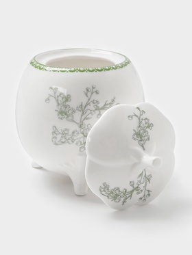 Сахарница WY Bloomware, 300 мл, 12×9 см, фарфор, зелёная, белая