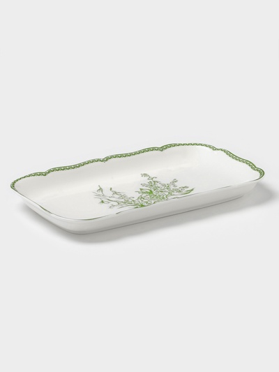 Блюдо для подачи WY Bloomware, 25×14×2.5 см, фарфор, зелёное/белое