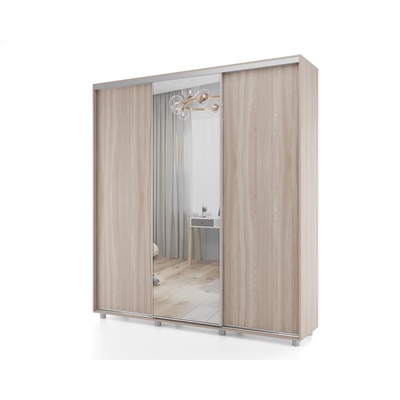 Шкаф-купе PRIME, 3 двери, зеркало, 2070×604×2300 мм, цвет ясень цвет шимо светлый