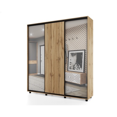Шкаф-купе PRIME, 3 двери, 2 зеркала, 2070×604×2300 мм, цвет дуб вотан