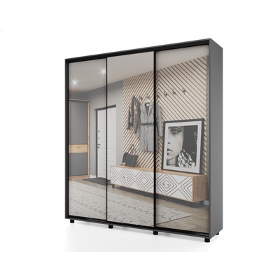 Шкаф – купе PRIME, 3 двери, 3 зеркала, 1770×604×2300 мм, цвет тёмно – серый