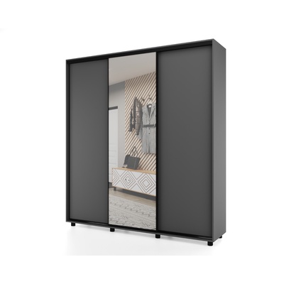 Шкаф – купе PRIME, 3 двери, зеркало, 2070×604×2300 мм, цвет тёмно – серый
