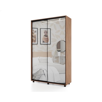 Шкаф-купе PRIME, 2 двери, 2 зеркала, 1400×604×2300 мм, цвет дуб табачный