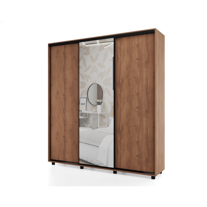 Шкаф-купе PRIME, 3 двери, зеркало, 1770×604×2300 мм, цвет дуб табачный - Фото 1
