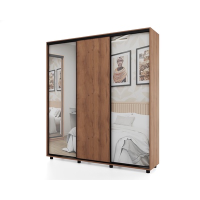 Шкаф – купе трёхдверный PRIME, 1770×604×2300 мм, 2 зеркала, цвет дуб табачный