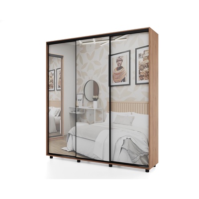 Шкаф-купе PRIME, 3 двери, 3 зеркала, 2070×604×2300 мм, цвет дуб табачный