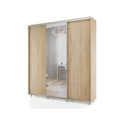 Шкаф-купе PRIME, 3 двери, зеркало, 2370×604×2300 мм, цвет дуб сонома