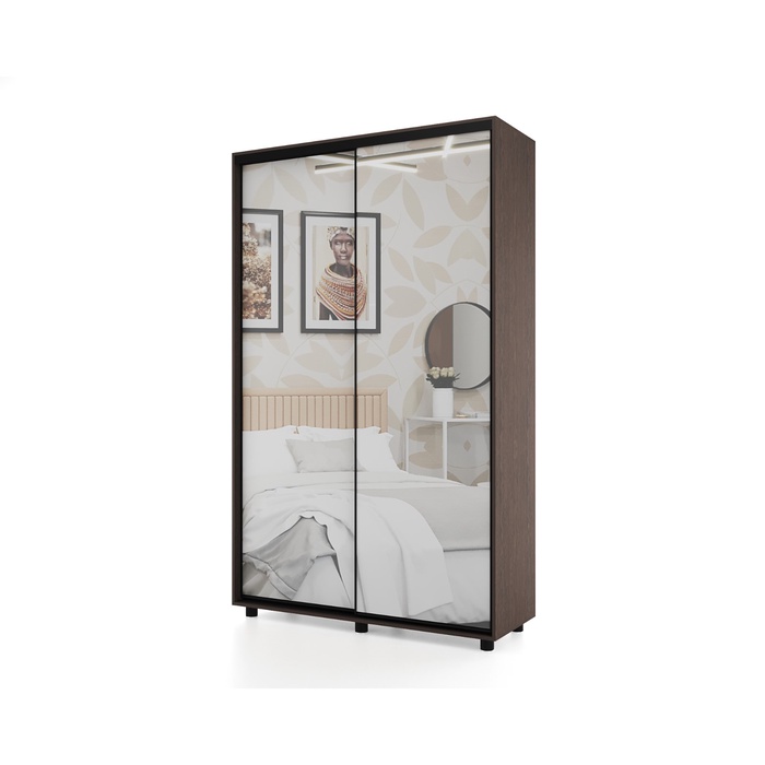 Шкаф-купе PRIME, 2 двери, 2 зеркала,1600×604×2300 мм, цвет венге темный - Фото 1