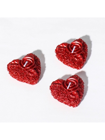 УЦЕНКА Набор свечей «Сердце с розой», 3 шт., 5×2.5 см, красный