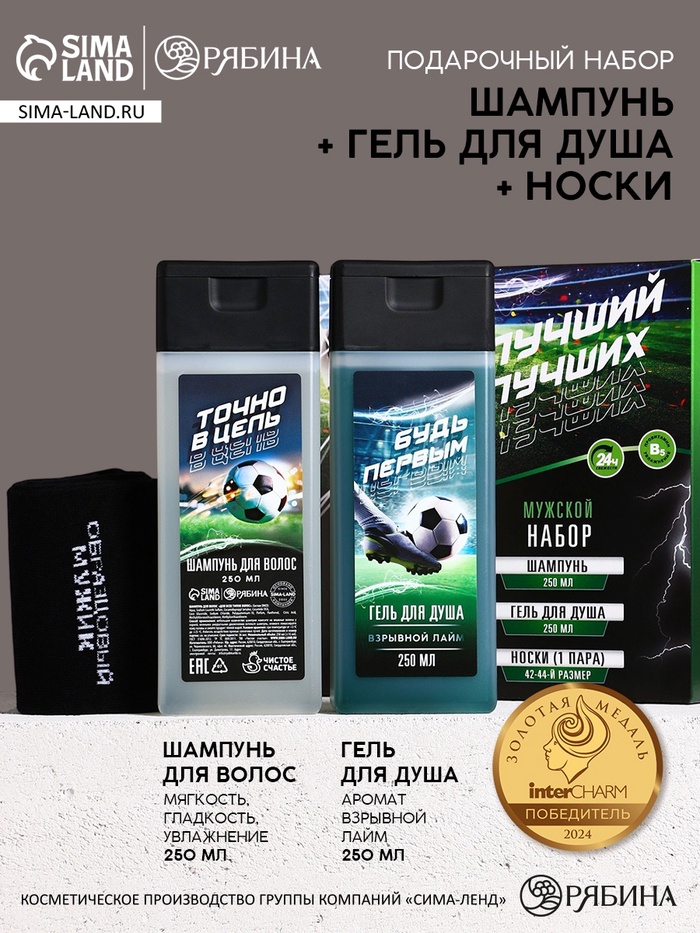 Подарочный набор «Лучший из лучших», шампунь для волос 250 мл, гель для душа 250 мл и мужские носки, Чистое счастье - Фото 1