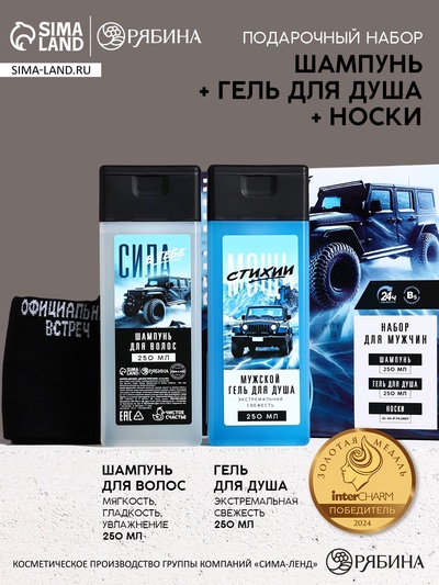 Подарочный набор «Самый крутой», шампунь для волос 250 мл, гель для душа 250 мл и мужские носки, Чистое счастье