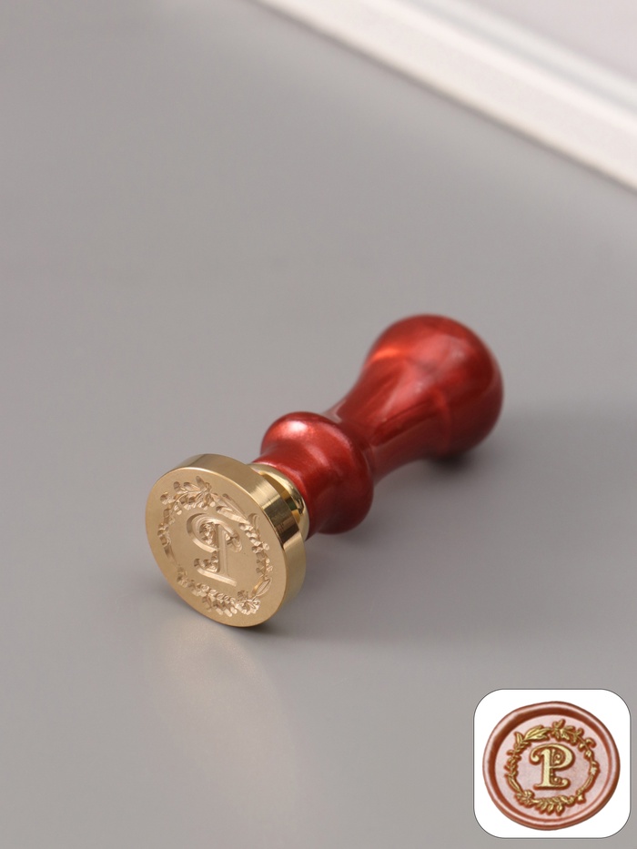 Печать для сургуча с пластиковой ручкой «Венок с буквой P», 2.5×2.5×6.3 см - Фото 1
