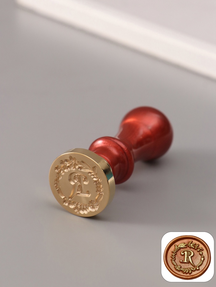 Печать для сургуча с пластиковой ручкой «Венок с буквой R», 2.5×2.5×6.3 см - Фото 1