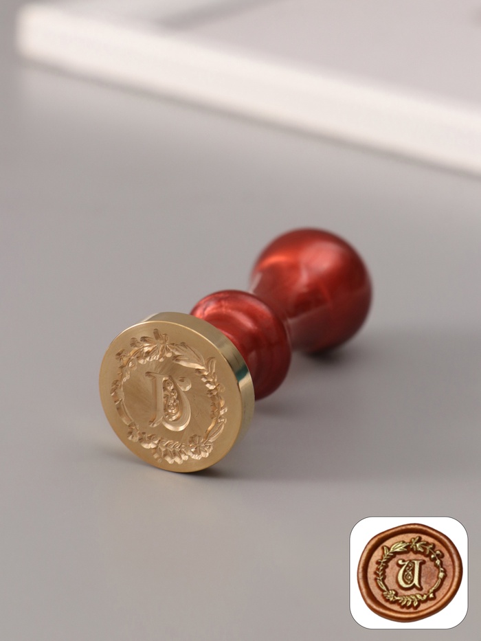 Печать для сургуча с пластиковой ручкой «Венок с буквой U», 2.5×2.5×6.3 см - Фото 1